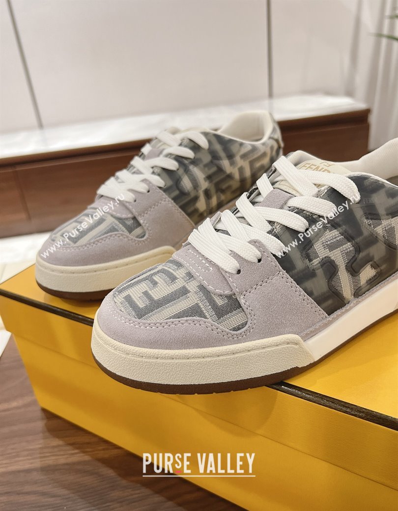 Fendi Match Low-top Sneakers in FF Canvas and Suede Dark/Grey 2025 0220 (MD-250220113)