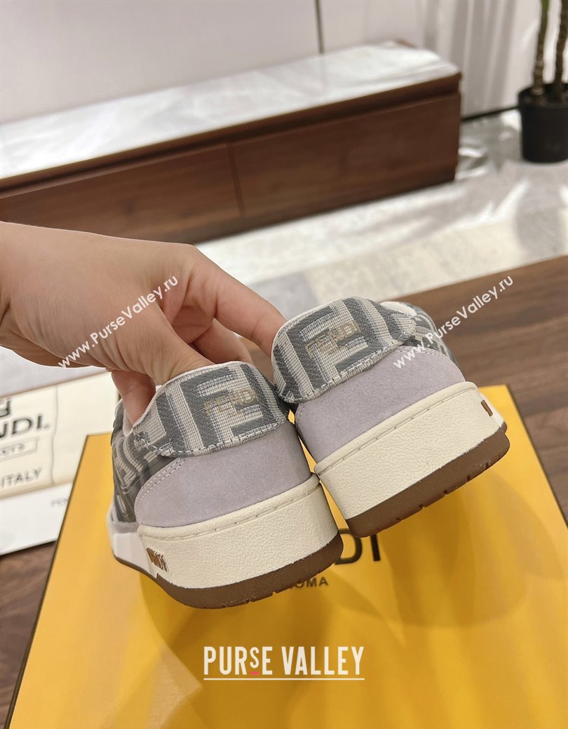 Fendi Match Low-top Sneakers in FF Canvas and Suede Dark/Grey 2025 0220 (MD-250220113)
