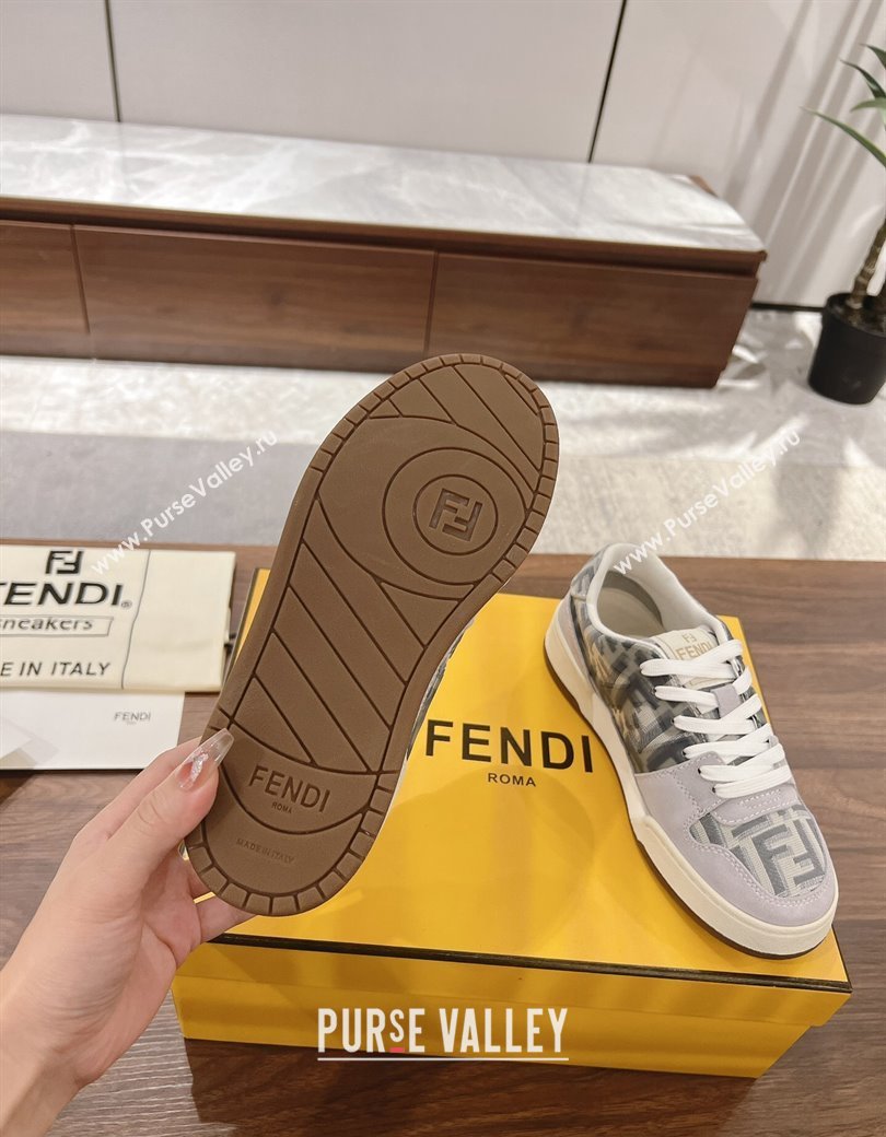 Fendi Match Low-top Sneakers in FF Canvas and Suede Dark/Grey 2025 0220 (MD-250220113)