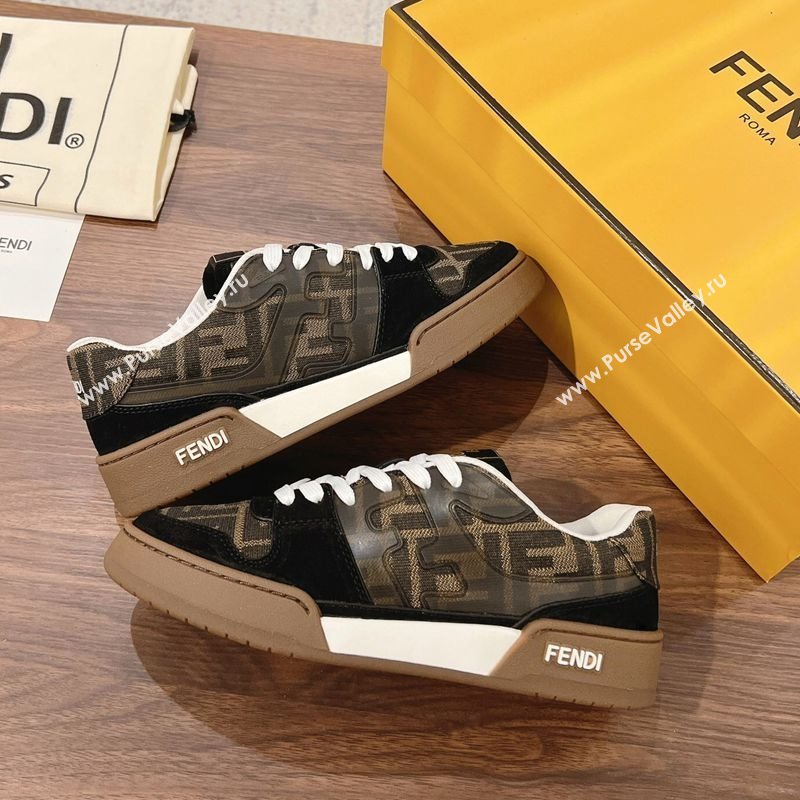 Fendi Match Low-top Sneakers in FF Canvas and Suede Brown/Black 2025 0219 (MD-250220114)