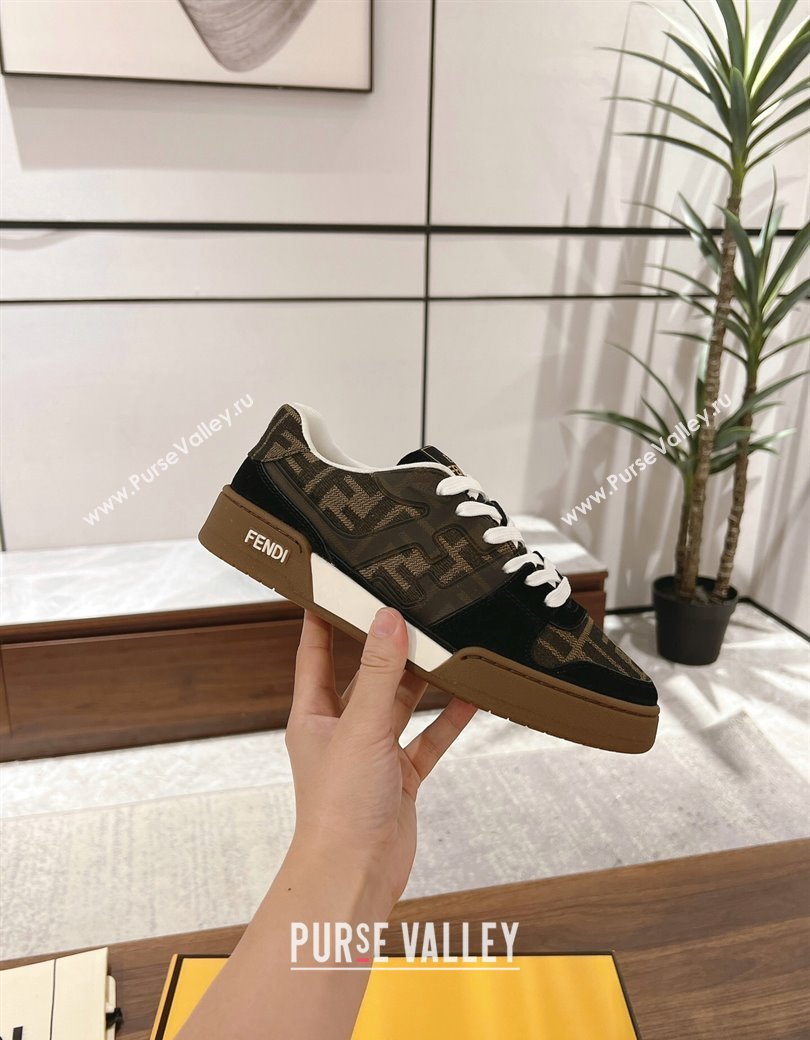 Fendi Match Low-top Sneakers in FF Canvas and Suede Brown/Black 2025 0219 (MD-250220114)