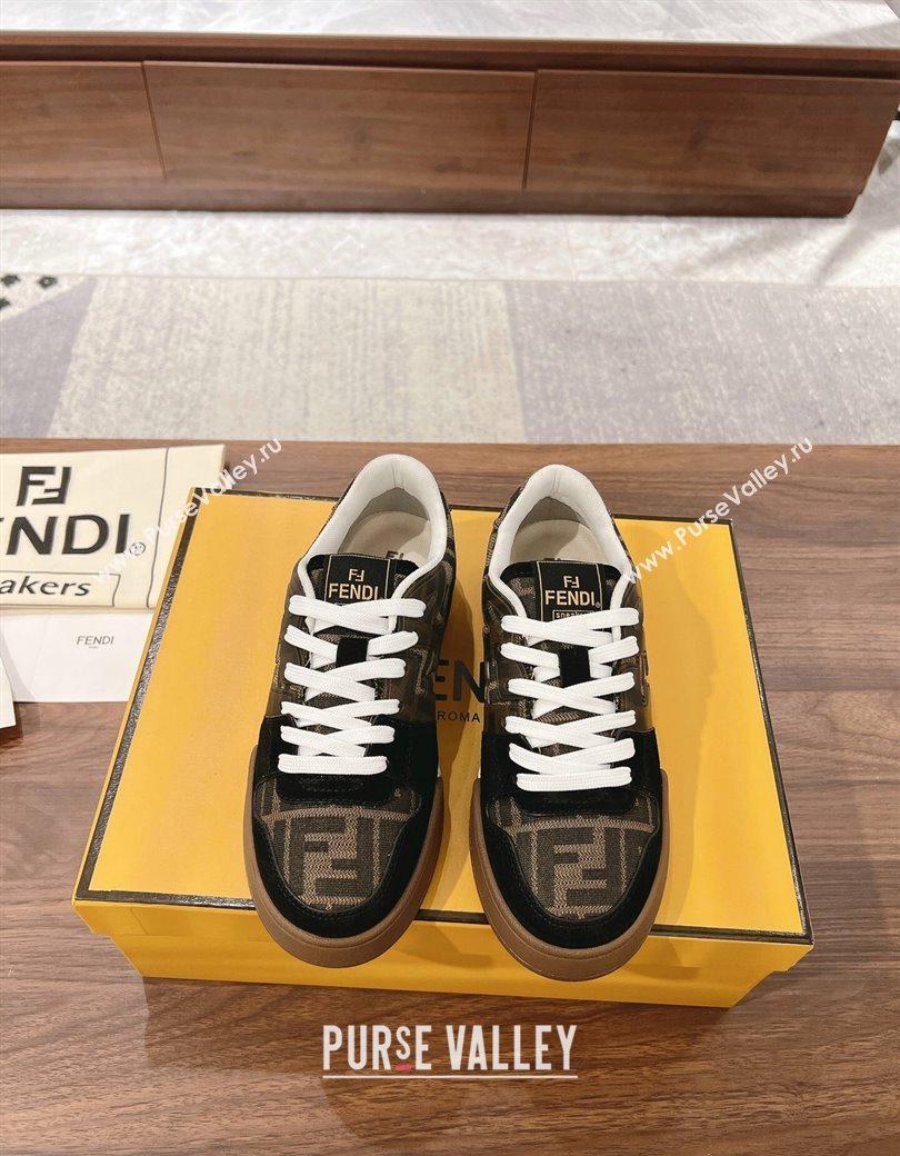 Fendi Match Low-top Sneakers in FF Canvas and Suede Brown/Black 2025 0219 (MD-250220114)