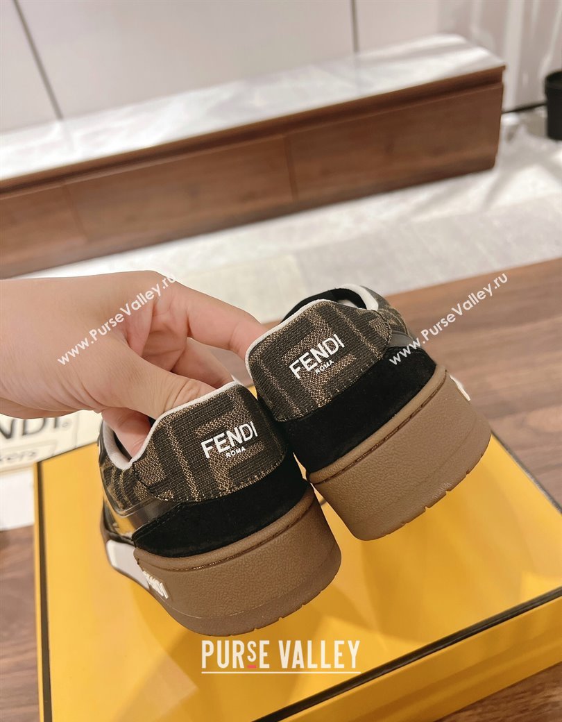 Fendi Match Low-top Sneakers in FF Canvas and Suede Brown/Black 2025 0219 (MD-250220114)