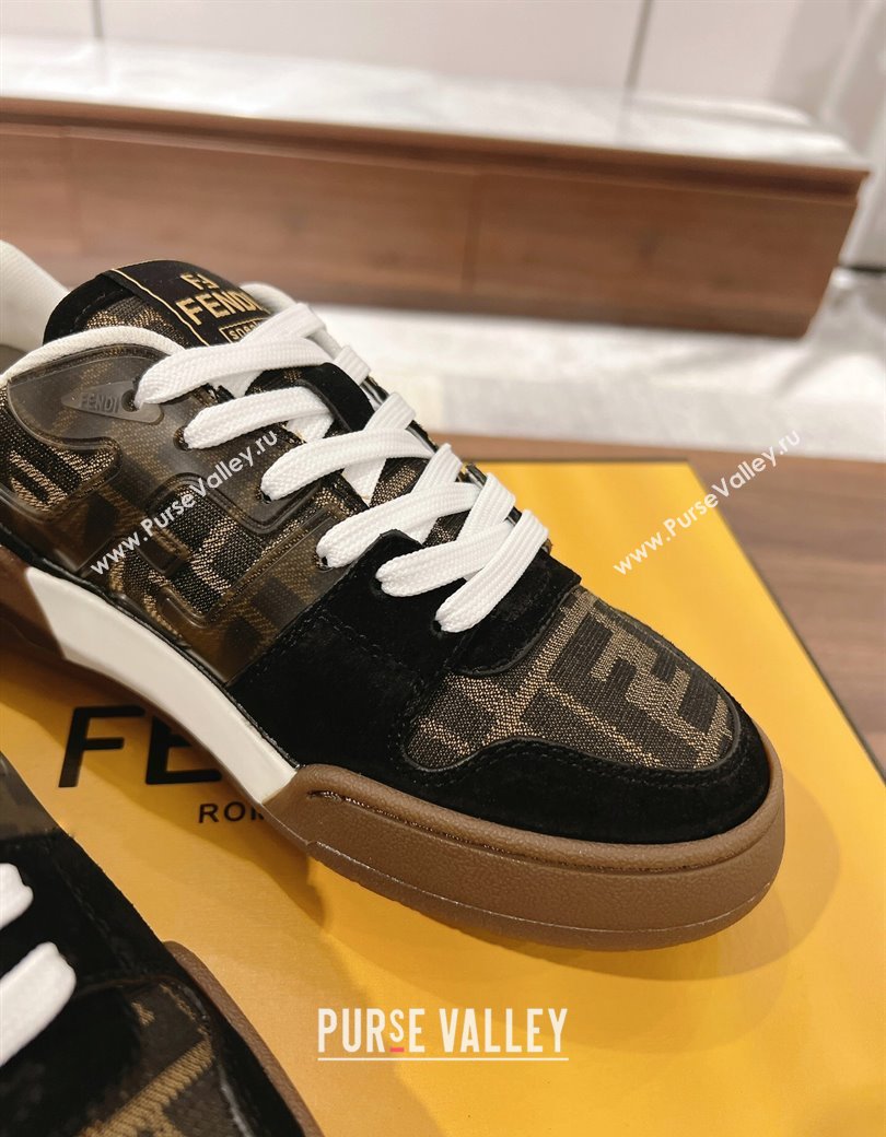 Fendi Match Low-top Sneakers in FF Canvas and Suede Brown/Black 2025 0219 (MD-250220114)