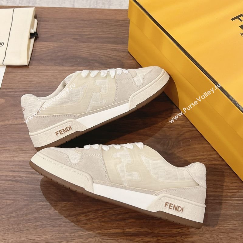 Fendi Match Low-top Sneakers in FF Canvas and Suede Light Grey 2025 0219 (MD-250220115)