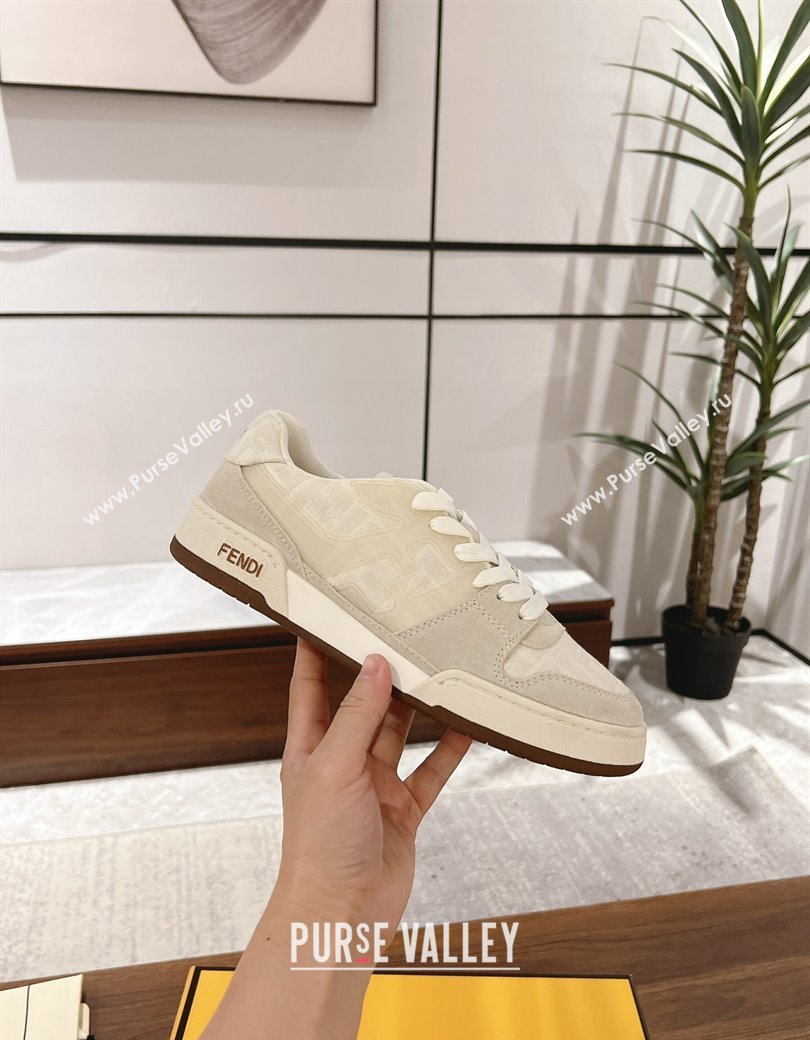 Fendi Match Low-top Sneakers in FF Canvas and Suede Light Grey 2025 0219 (MD-250220115)