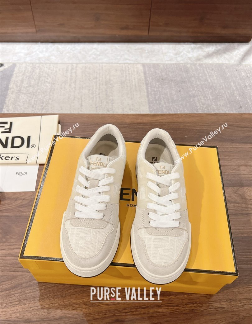 Fendi Match Low-top Sneakers in FF Canvas and Suede Light Grey 2025 0219 (MD-250220115)