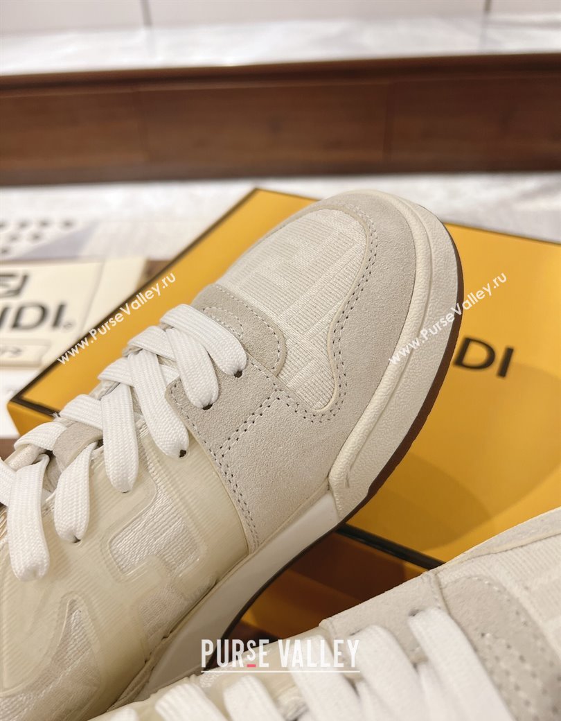 Fendi Match Low-top Sneakers in FF Canvas and Suede Light Grey 2025 0219 (MD-250220115)