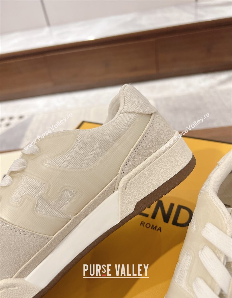 Fendi Match Low-top Sneakers in FF Canvas and Suede Light Grey 2025 0219 (MD-250220115)