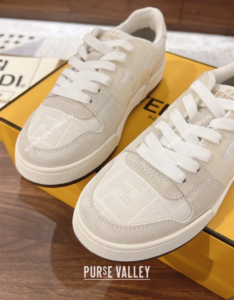 Fendi Match Low-top Sneakers in FF Canvas and Suede Light Grey 2025 0219 (MD-250220115)