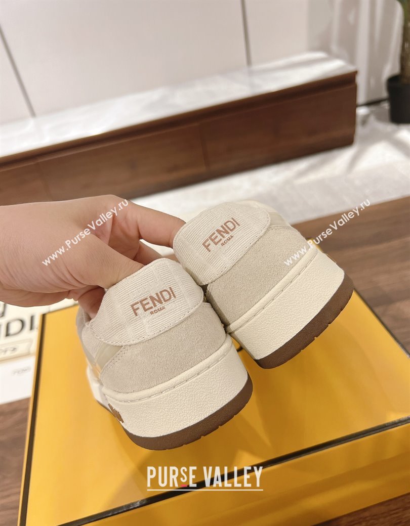 Fendi Match Low-top Sneakers in FF Canvas and Suede Light Grey 2025 0219 (MD-250220115)