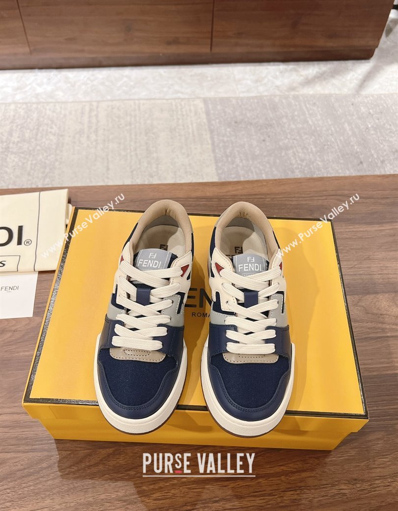 Fendi Match Low-top Sneakers in Canvas and Leather Navy Blue 2025 0219 (MD-250220116)