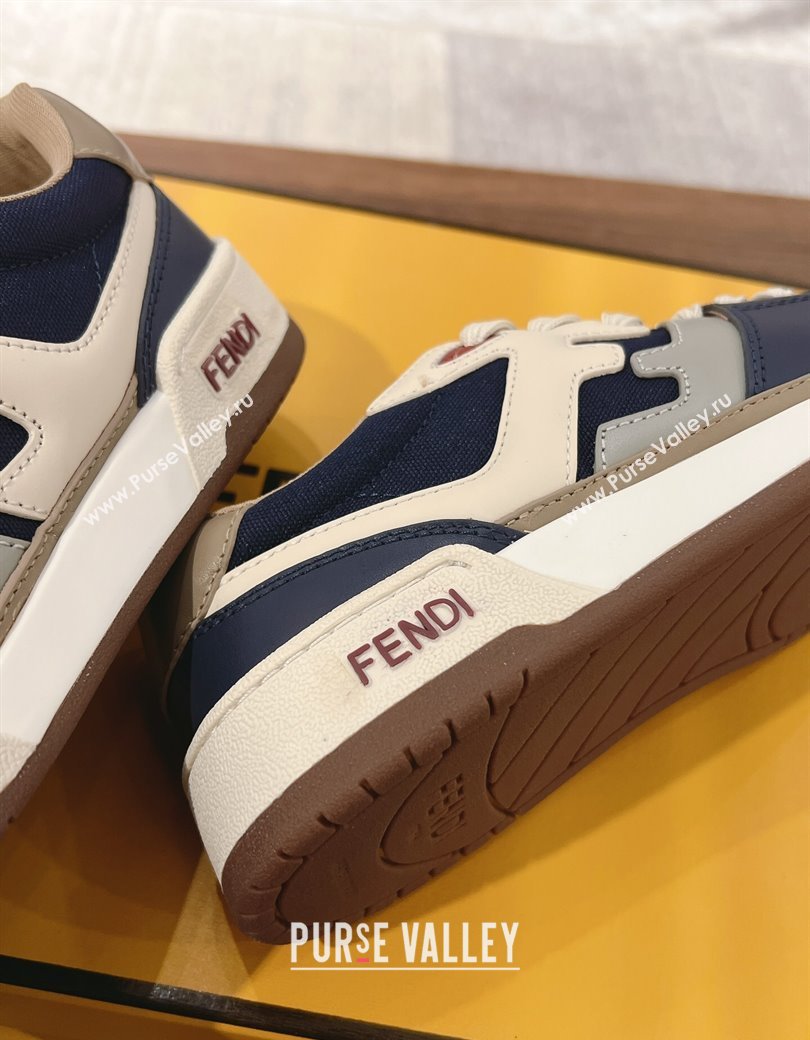 Fendi Match Low-top Sneakers in Canvas and Leather Navy Blue 2025 0219 (MD-250220116)