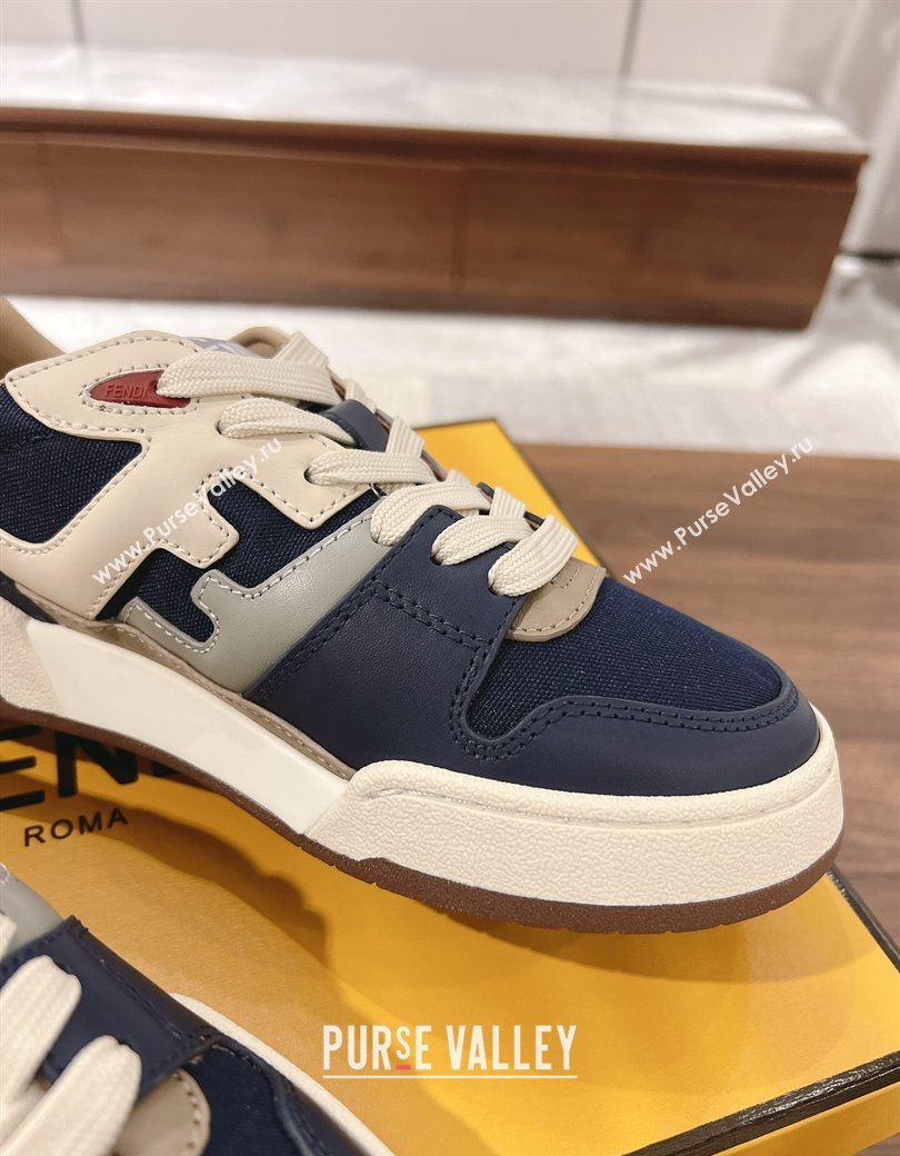 Fendi Match Low-top Sneakers in Canvas and Leather Navy Blue 2025 0219 (MD-250220116)