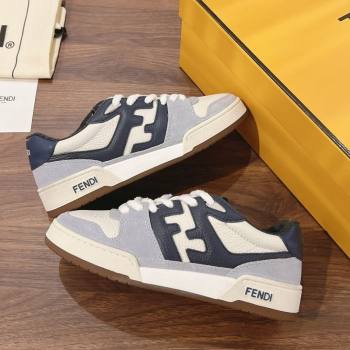 Fendi Match Low-top Sneakers in Grained Leather and Suede Dark Blue 2025 0219 (MD-250220120)