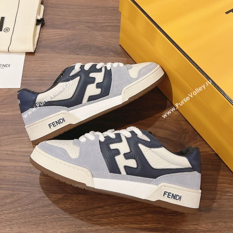 Fendi Match Low-top Sneakers in Grained Leather and Suede Dark Blue 2025 0219 (MD-250220120)