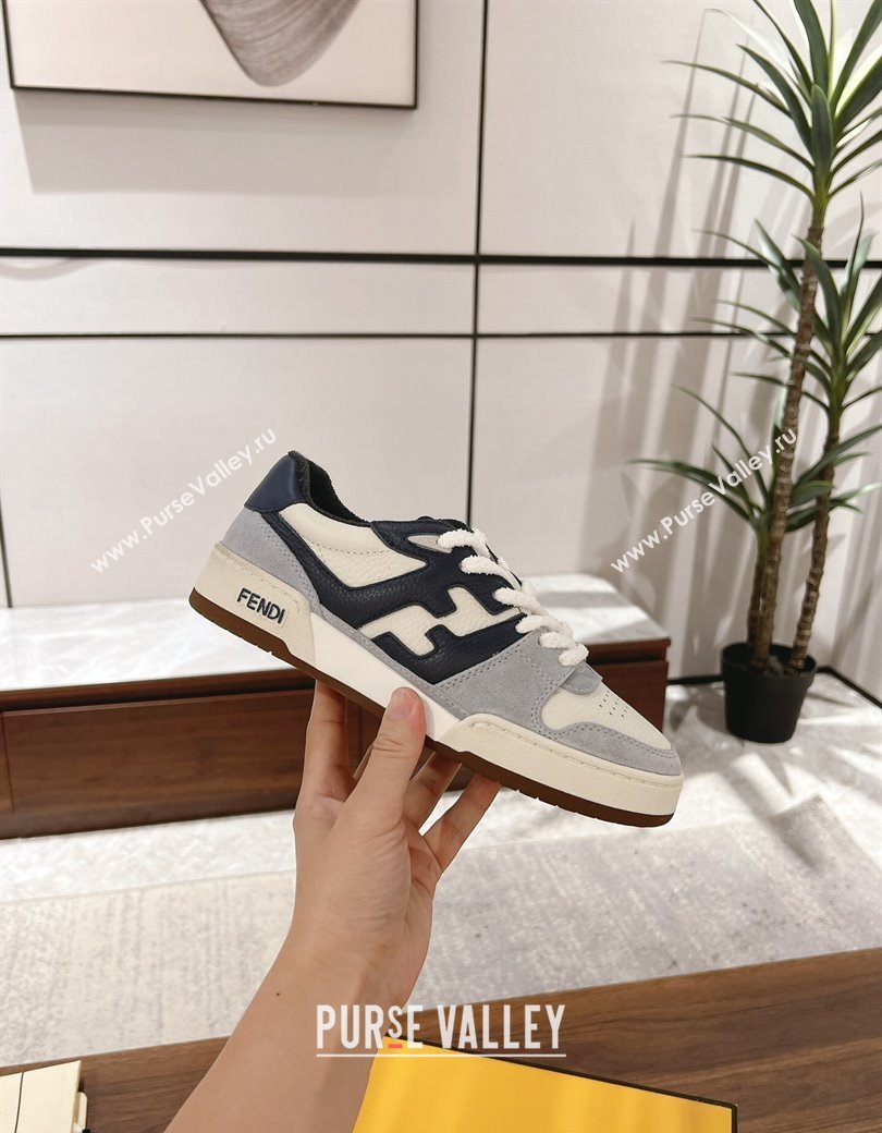 Fendi Match Low-top Sneakers in Grained Leather and Suede Dark Blue 2025 0219 (MD-250220120)