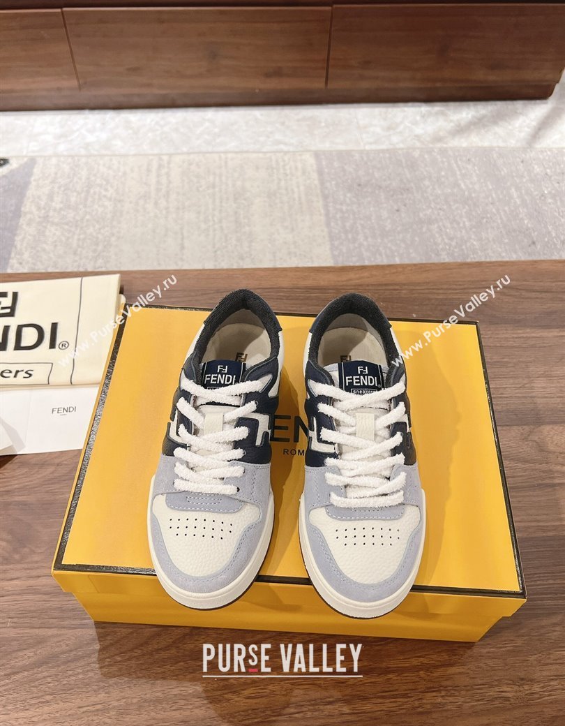 Fendi Match Low-top Sneakers in Grained Leather and Suede Dark Blue 2025 0219 (MD-250220120)