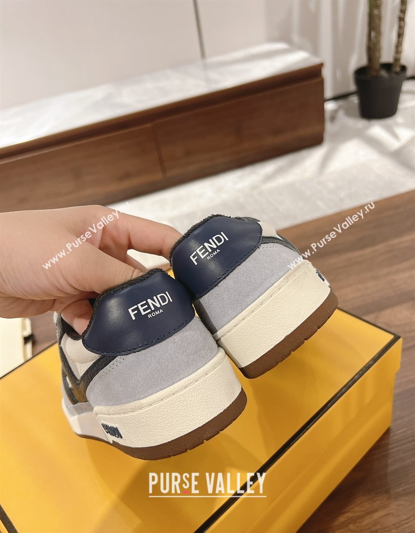 Fendi Match Low-top Sneakers in Grained Leather and Suede Dark Blue 2025 0219 (MD-250220120)