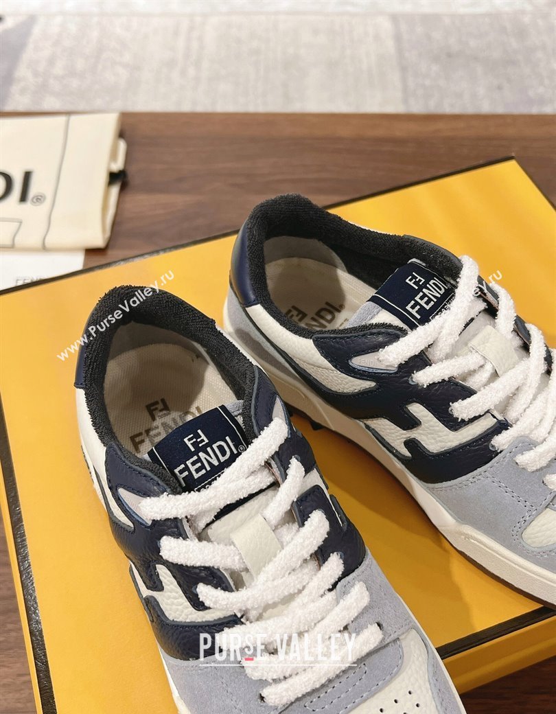 Fendi Match Low-top Sneakers in Grained Leather and Suede Dark Blue 2025 0219 (MD-250220120)