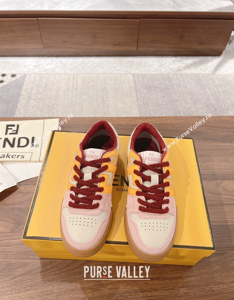 Fendi Match Low-top Sneakers in Leather and Suede Yellow/Pink 2025 0219 (MD-250220121)