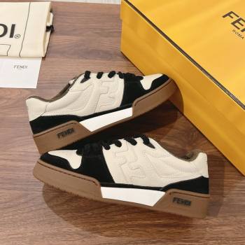 Fendi Match Low-top Sneakers in Grained Leather and Suede White/Black 2025 0219 (MD-250220122)