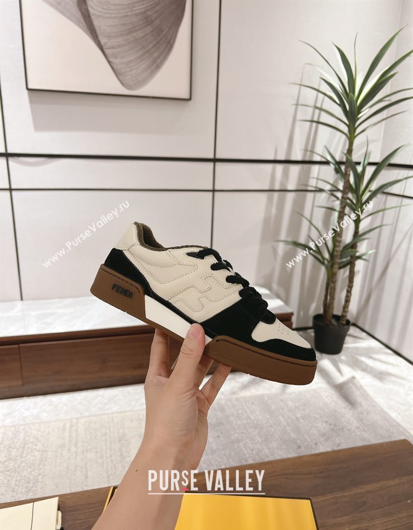 Fendi Match Low-top Sneakers in Grained Leather and Suede White/Black 2025 0219 (MD-250220122)