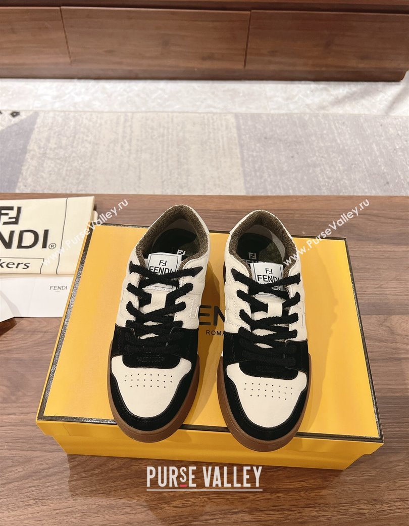 Fendi Match Low-top Sneakers in Grained Leather and Suede White/Black 2025 0219 (MD-250220122)