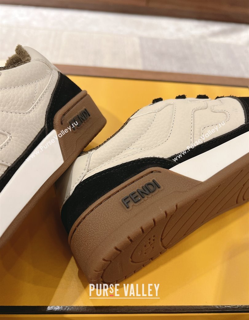 Fendi Match Low-top Sneakers in Grained Leather and Suede White/Black 2025 0219 (MD-250220122)
