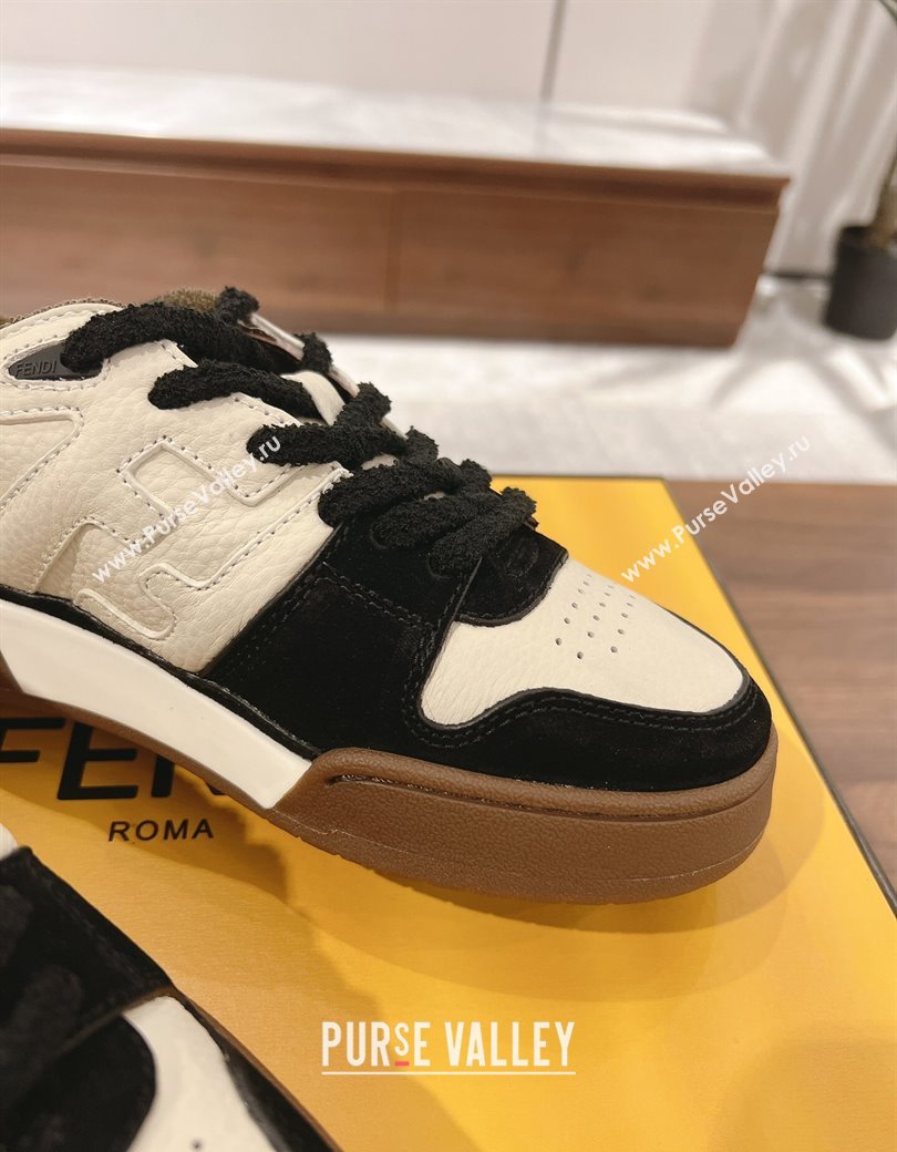 Fendi Match Low-top Sneakers in Grained Leather and Suede White/Black 2025 0219 (MD-250220122)