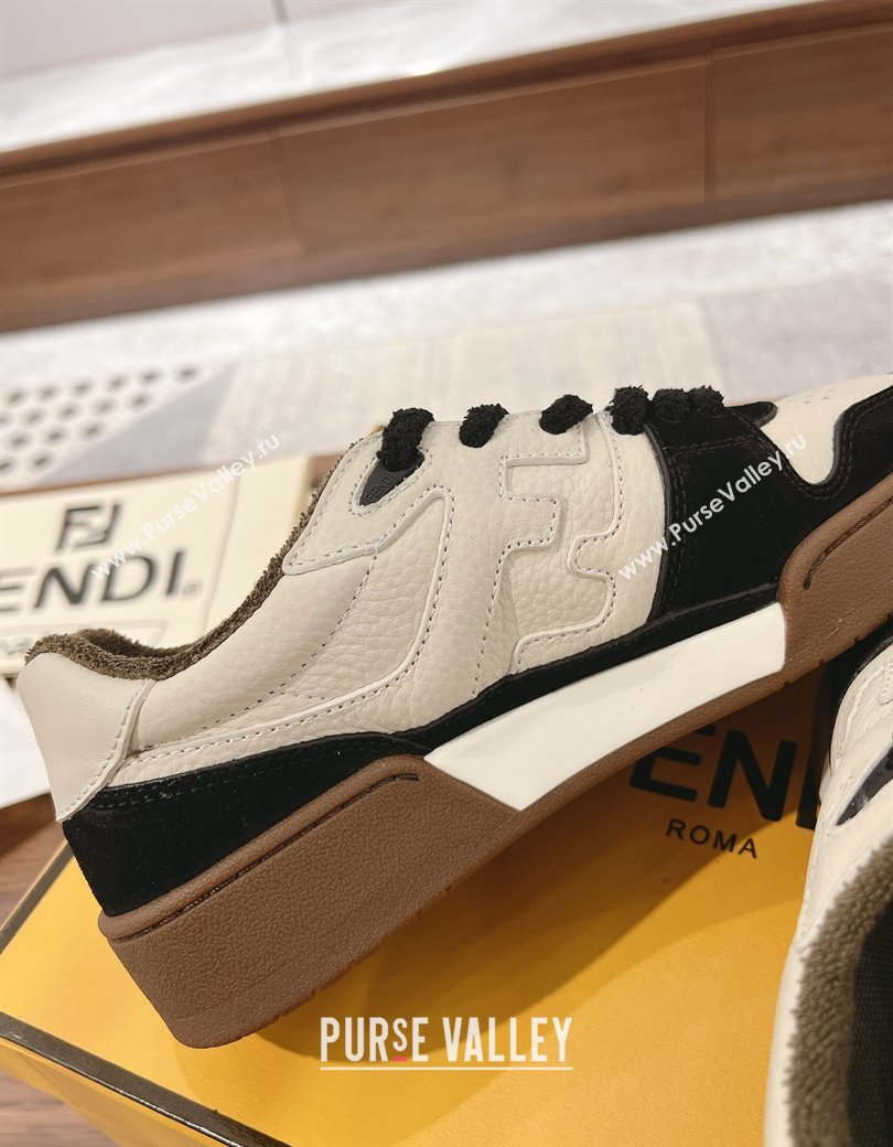 Fendi Match Low-top Sneakers in Grained Leather and Suede White/Black 2025 0219 (MD-250220122)