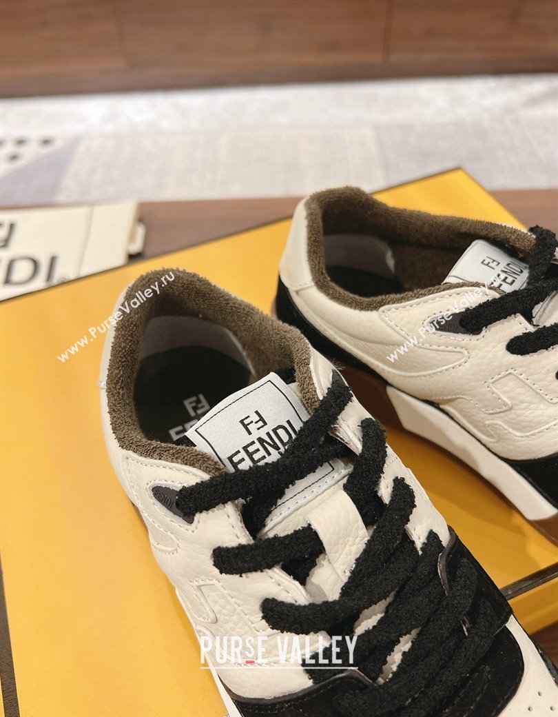 Fendi Match Low-top Sneakers in Grained Leather and Suede White/Black 2025 0219 (MD-250220122)