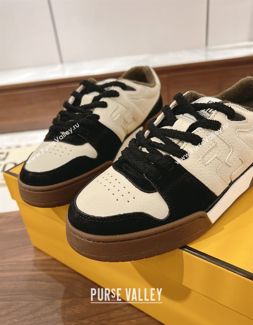 Fendi Match Low-top Sneakers in Grained Leather and Suede White/Black 2025 0219 (MD-250220122)