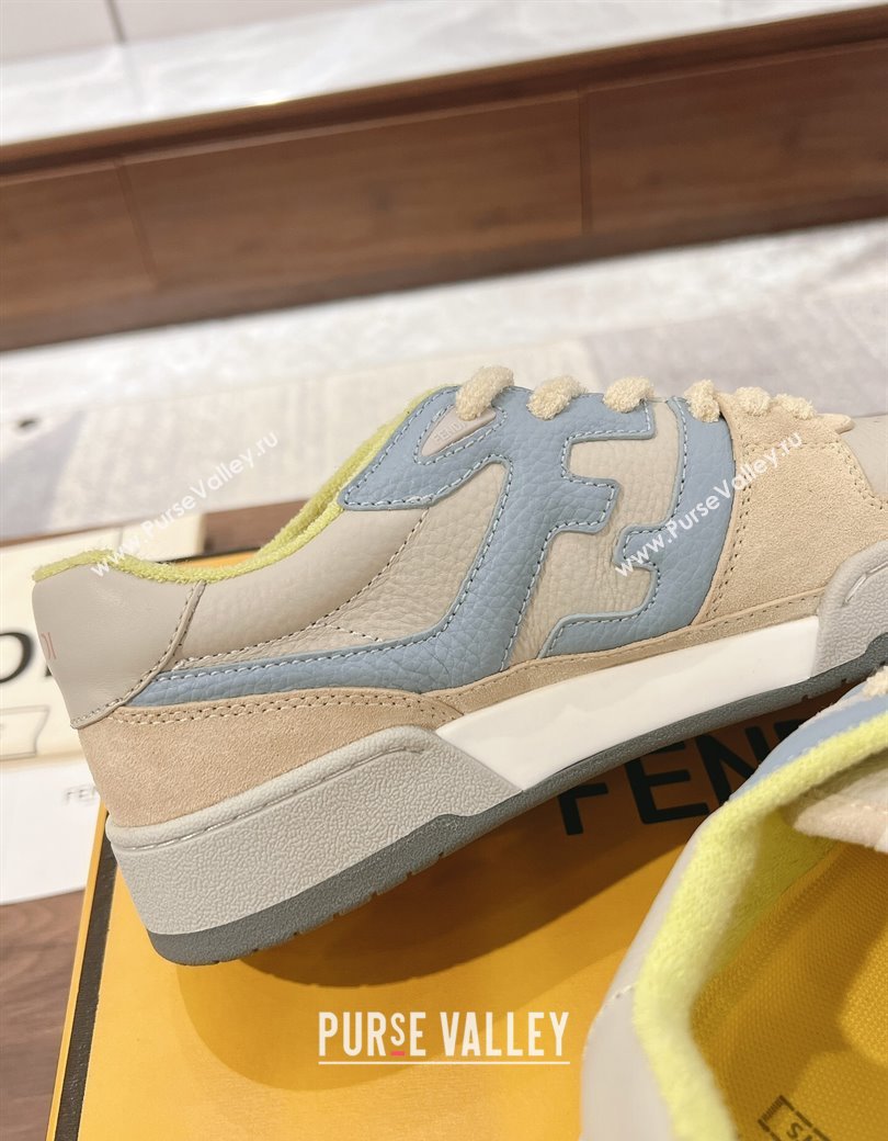 Fendi Match Low-top Sneakers in Grained Leather and Suede Beige/Light Blue 2025 0219 (MD-250220124)
