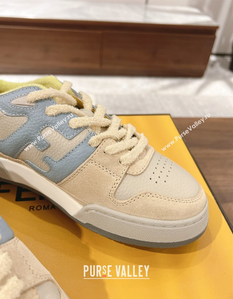 Fendi Match Low-top Sneakers in Grained Leather and Suede Beige/Light Blue 2025 0219 (MD-250220124)