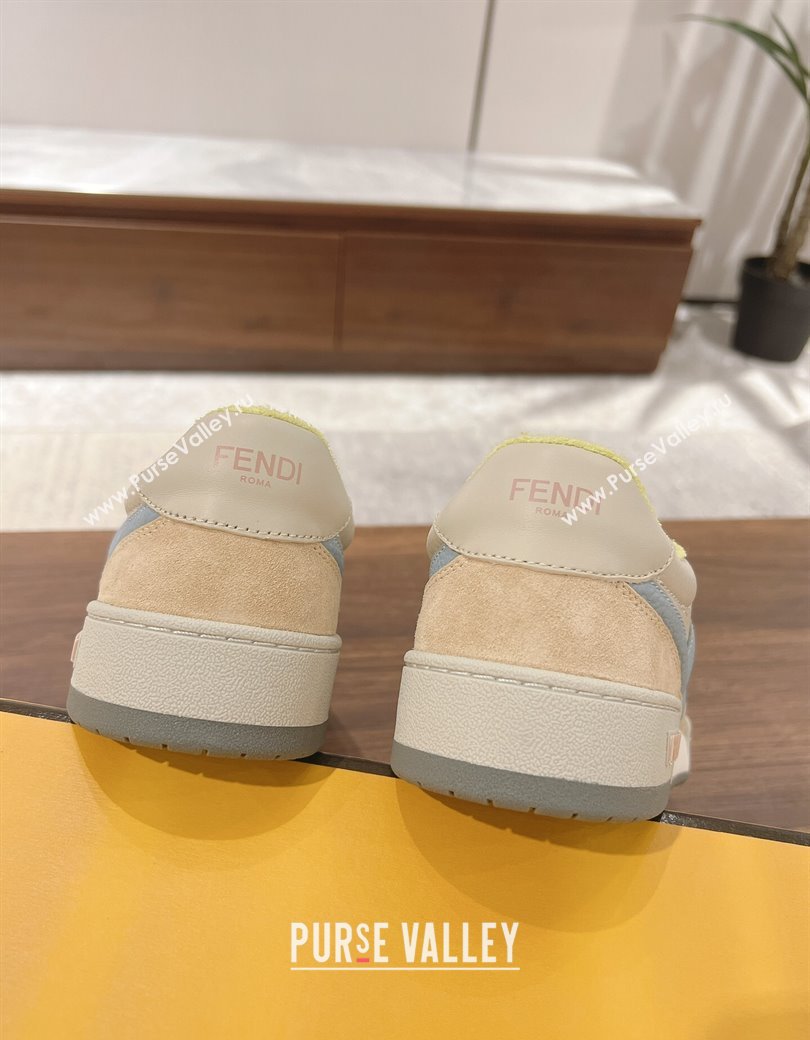 Fendi Match Low-top Sneakers in Grained Leather and Suede Beige/Light Blue 2025 0219 (MD-250220124)