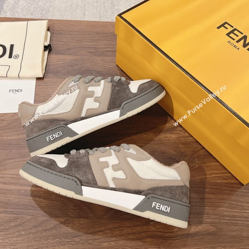 Fendi Match Low-top Sneakers in Grained Leather and Suede Dove/Dark Grey 2025 0219 (MD-250220125)