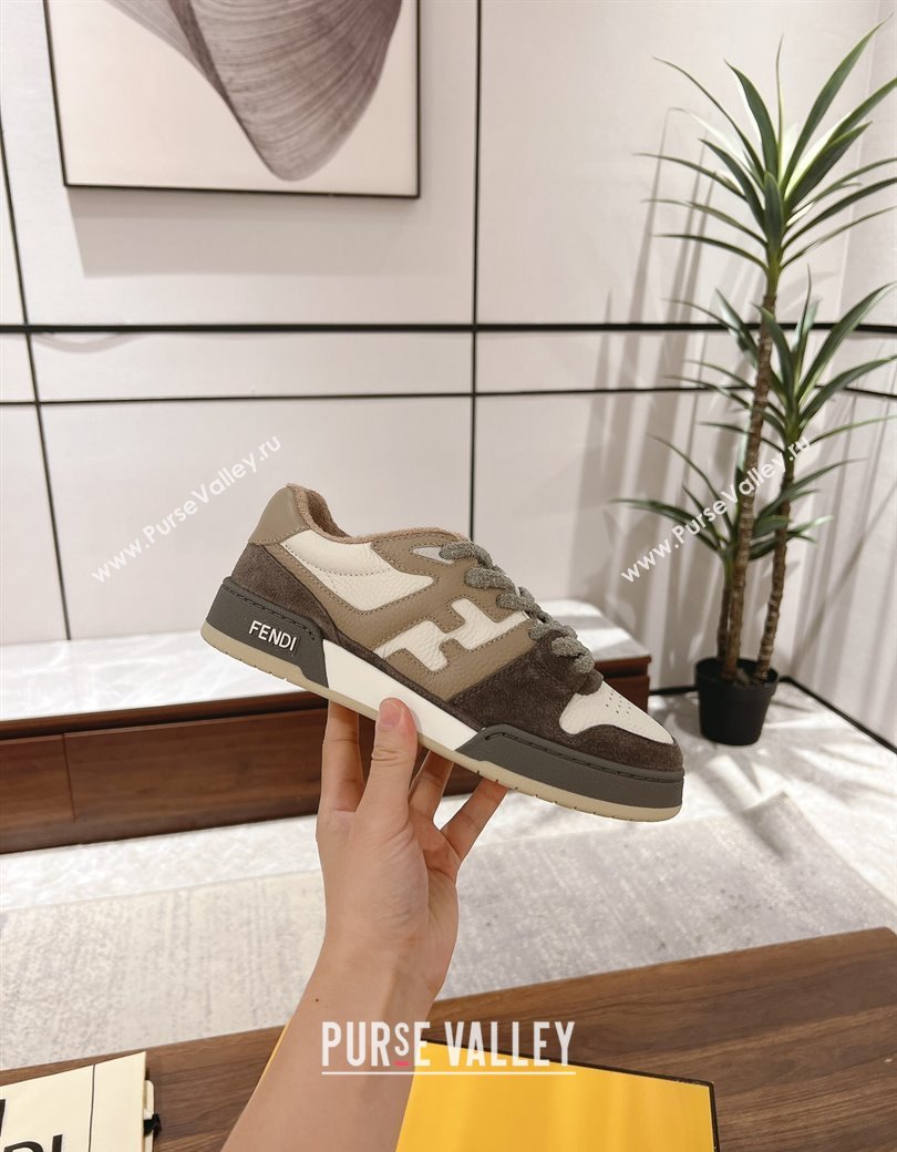 Fendi Match Low-top Sneakers in Grained Leather and Suede Dove/Dark Grey 2025 0219 (MD-250220125)