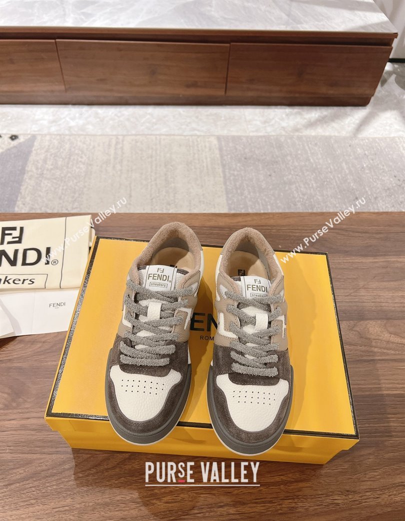 Fendi Match Low-top Sneakers in Grained Leather and Suede Dove/Dark Grey 2025 0219 (MD-250220125)