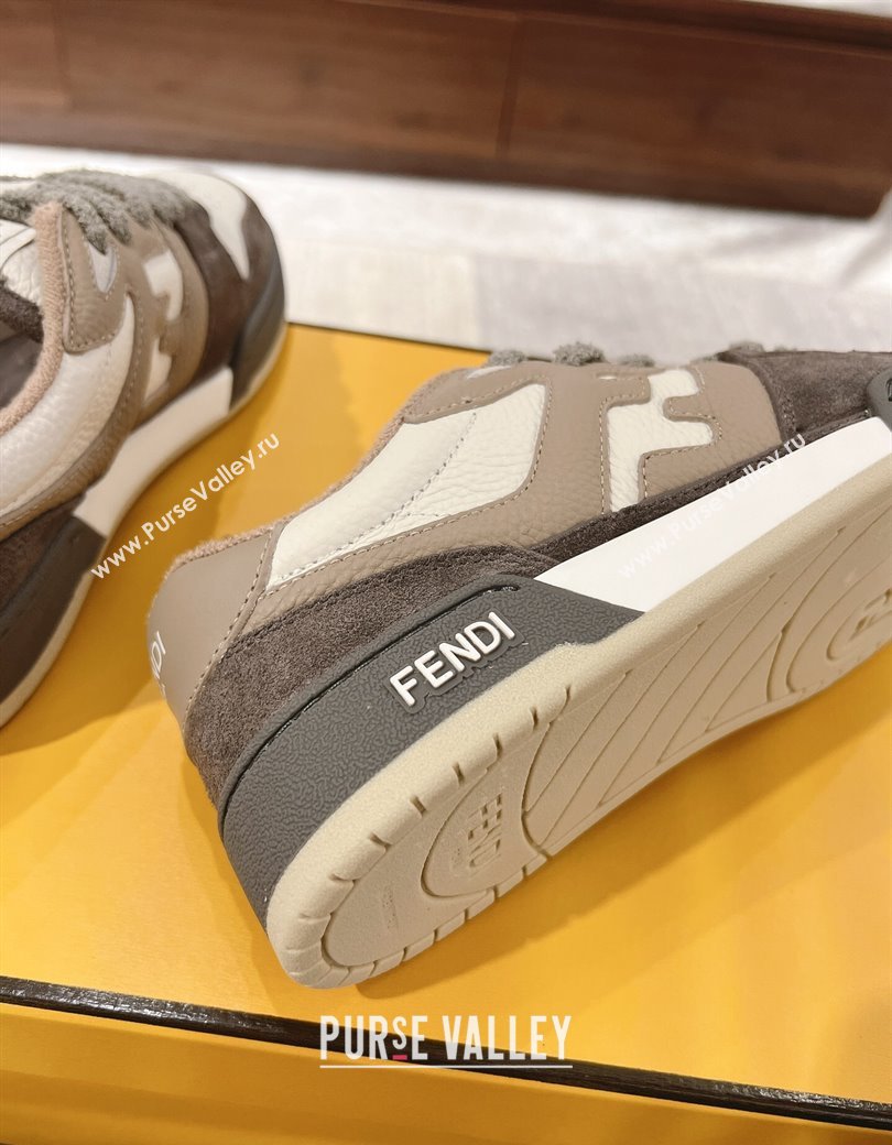 Fendi Match Low-top Sneakers in Grained Leather and Suede Dove/Dark Grey 2025 0219 (MD-250220125)
