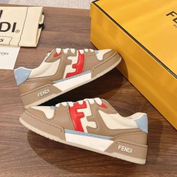 Fendi Match Low-top Sneakers in Calfskin Leather Brown/Red 2025 0220 (MD-250220099)