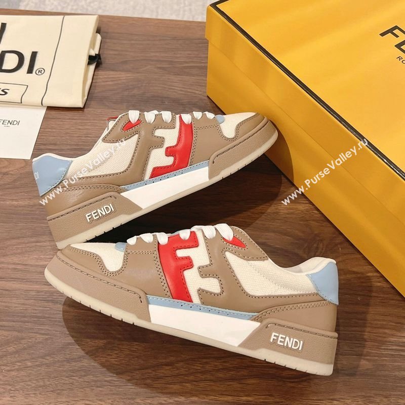 Fendi Match Low-top Sneakers in Calfskin Leather Brown/Red 2025 0220 (MD-250220099)