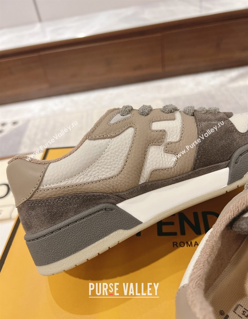 Fendi Match Low-top Sneakers in Grained Leather and Suede Dove/Dark Grey 2025 0219 (MD-250220125)