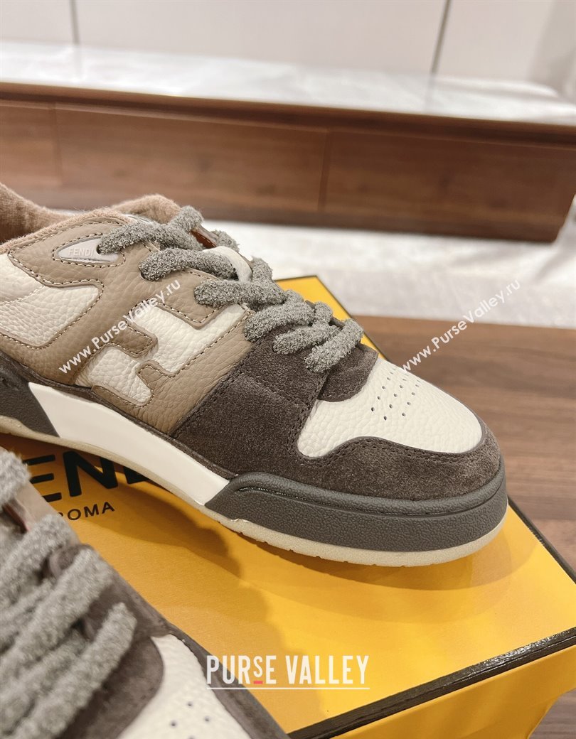 Fendi Match Low-top Sneakers in Grained Leather and Suede Dove/Dark Grey 2025 0219 (MD-250220125)