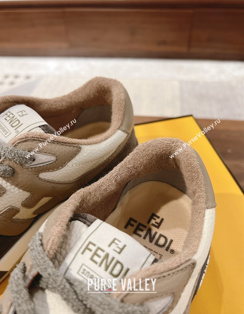 Fendi Match Low-top Sneakers in Grained Leather and Suede Dove/Dark Grey 2025 0219 (MD-250220125)