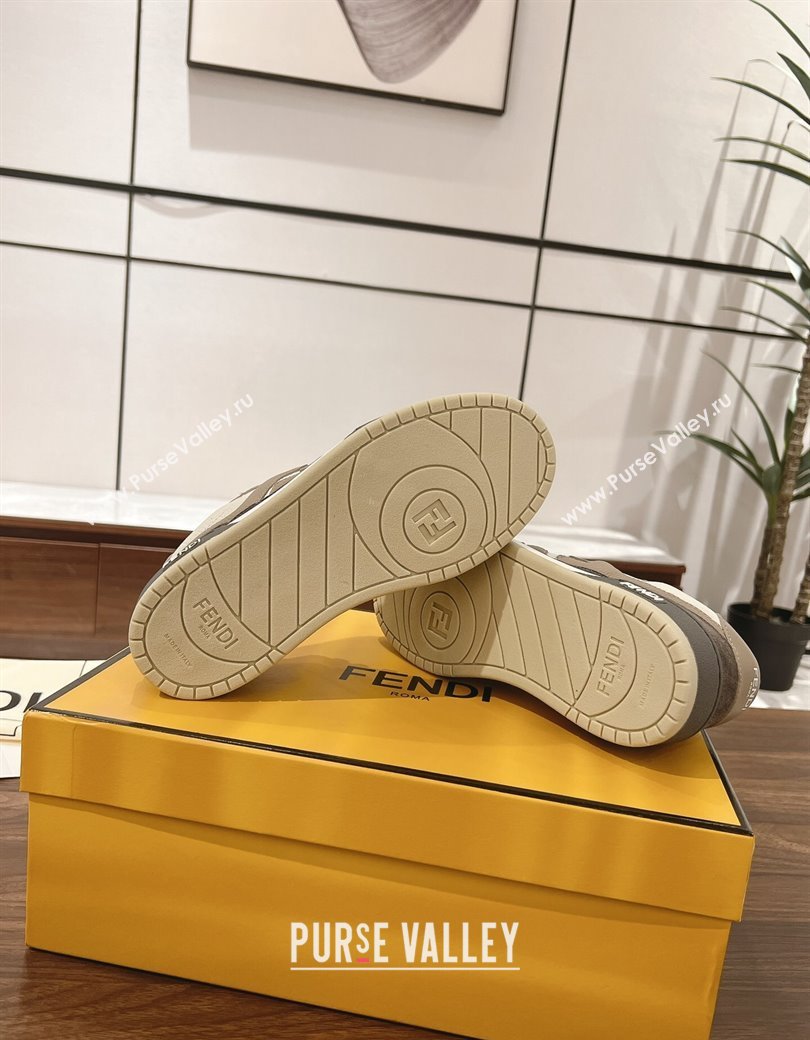 Fendi Match Low-top Sneakers in Grained Leather and Suede Dove/Dark Grey 2025 0219 (MD-250220125)