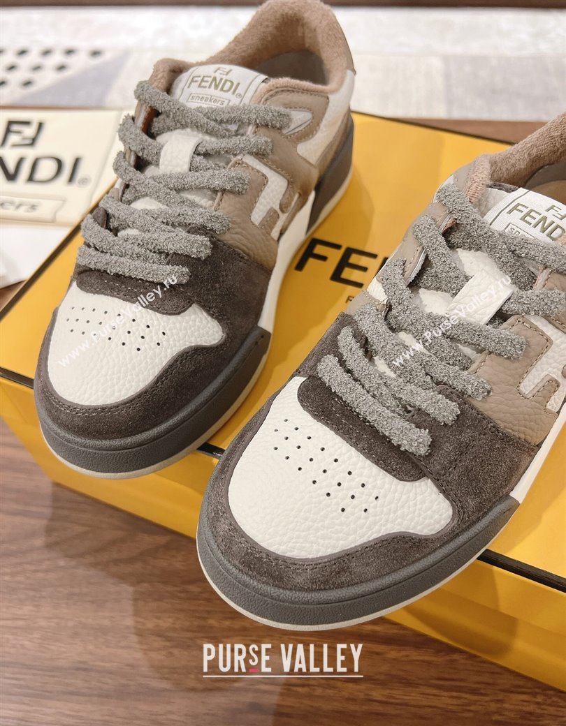 Fendi Match Low-top Sneakers in Grained Leather and Suede Dove/Dark Grey 2025 0219 (MD-250220125)