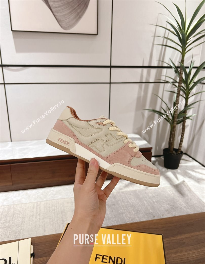 Fendi Match Low-top Sneakers in Grained Leather and Suede Light Pink 2025 0219 (MD-250220126)