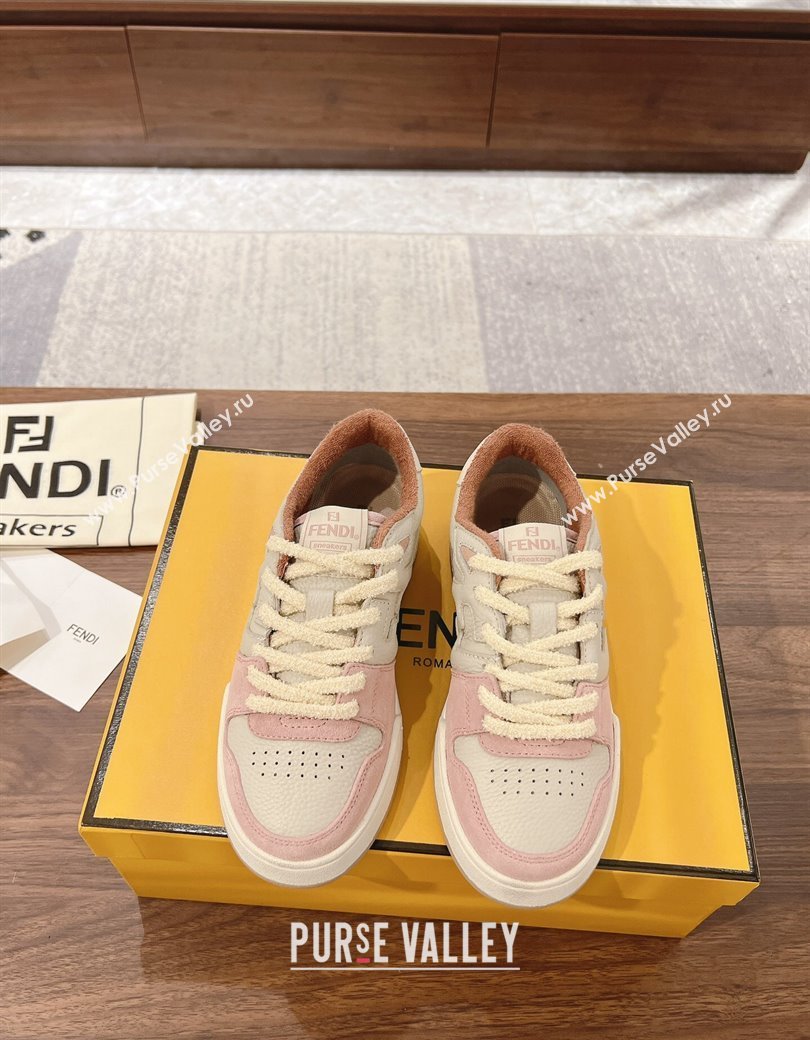 Fendi Match Low-top Sneakers in Grained Leather and Suede Light Pink 2025 0219 (MD-250220126)