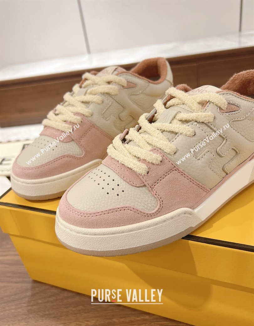 Fendi Match Low-top Sneakers in Grained Leather and Suede Light Pink 2025 0219 (MD-250220126)